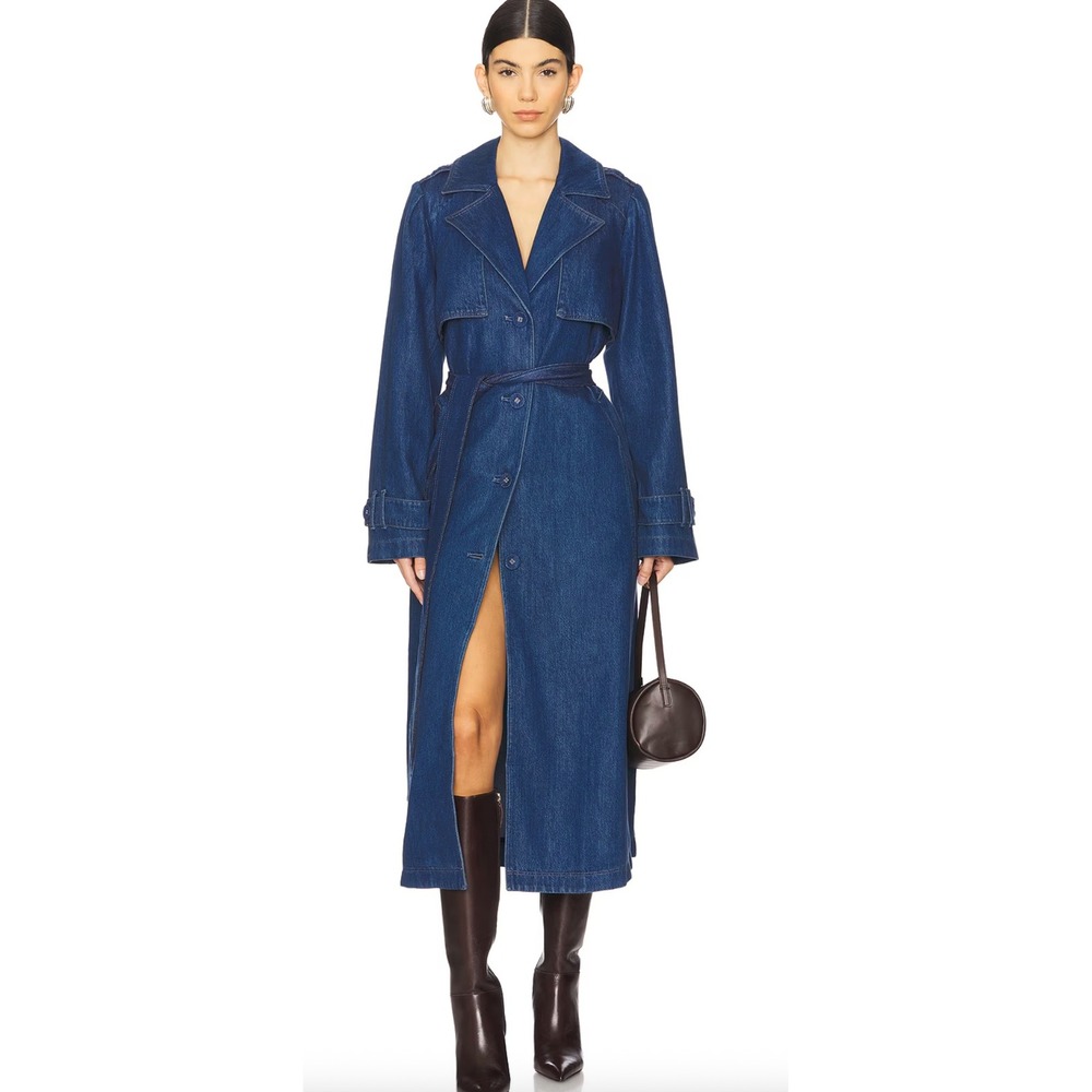 Paige Raina Denim‎ Trench Coat, Belted Jean Jacket, Longline Duster, Size 6 NWT